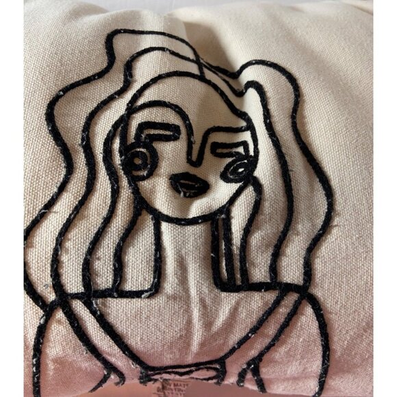 Embroidered Bohemian Deco Pillow Ivory & Black Some Staining See Pics & READ - Picture 5 of 9